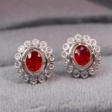 14k Gold 0.84 Ctw Natural Ruby & Diamond Earrings