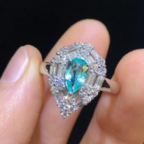 14k Gold 1.31 Ctw Natural Paraiba Tourmaline & Diamond Ring