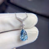 14k Gold 2 Ct Natural Aquamarine & Diamond Necklace