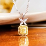 14k Gold 0.69 Ctw Natural Yellow Diamond & Diamond Pendant