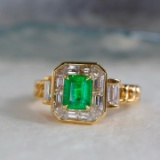 14k Gold 1.37 Ctw Vivid Green Natural Emerald & Diamond Ring