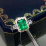 14k Gold 1.59 Ctw Vivid Green Natural Emerald & Diamond Ring