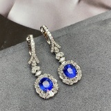 14k Gold 4.50 Ctw Vivid Blue Natural Sapphire & Diamond Earrings