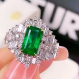 14k Gold 3.21 Ctw Vivid Green Natural Emerald & Diamond Ring