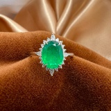 14k Gold 1.55 Ct Vivid Green Natural Emerald & Diamond Ring