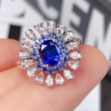 14k Gold 1.11 Ctw Vivid Blue Natural Sapphire & Diamond Ring