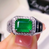 14k Gold 3.38 Ctw Vivid Green Natural Emerald & Diamond Ring