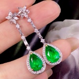 14k Gold 6.41 Ctw Vivid Green Natural Emerald & Diamond Earrings