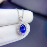 14k Gold 1.61 Ct Natural Sapphire & Diamond Pendant