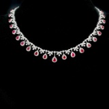 14k Gold 9.97 Ctw Natural Ruby & Diamond Necklace