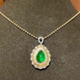 14k Gold 2.98 Ctw Vivid Green Natural Emerald & Diamond Pendant