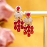 14k Gold 3.2 Ct Vivid Red Natural Ruby & Diamond Earrings