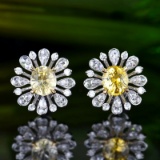 14k Gold 2.89 Ctw Natural Sapphire & Diamond Earrings