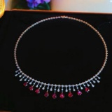 14k Gold 7.8 Ctw Vivid Red Natural Ruby & Diamond Necklace