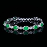 14k Gold 6.12 Ctw Vivid Green Natural Emerald & Diamond Bracelet
