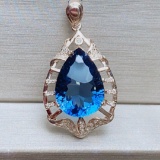 14k Gold 7.95 Ctw Natural Topaz & Diamond Pendant