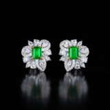 14k Gold 0.98 Ctw Vivid Green Natural Emerald & Diamond Earrings