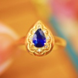 14k Gold 0.54 Ctw Vivid Blue Natural Sapphire & Diamond Ring