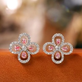 14k Gold 1 Ct Natural Pink Diamond & Diamond Earrings