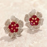 14k Gold 1.85 Ctw Natural Ruby & Diamond Earrings