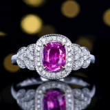 14k Gold 1.52 Ctw Natural Padparadscha Sapphire & Diamond Ring