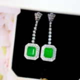 14k Gold 7.23 Ctw Vivid Green Natural Emerald & Diamond Earrings