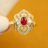14k Gold 0.81 Ctw Natural Ruby & Diamond Ring