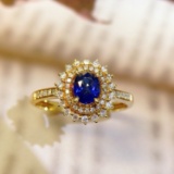 14k Gold 0.55 Ct Vivid Blue Natural Sapphire & Diamond Ring