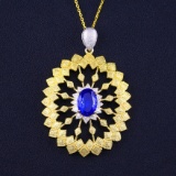 14k Gold 2.30 Ct Vivid Blue Natural Tanzanite Pendant