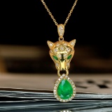 14k Gold 1.67 Ctw Vivid Green Natural Emerald & Diamond Necklace