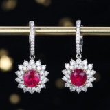 14k Gold 3.35 Ctw Natural Ruby & Diamond Earrings