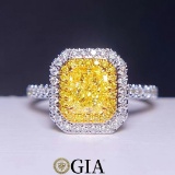 14k Gold 1.41 Ctw Natural Yellow Diamond & Diamond Ring