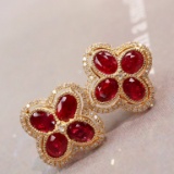 14k Gold 2.60 Ctw Natural Ruby & Diamond Earrings