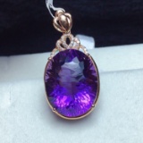 14k Gold 13.45 Ct Natural Amethyst & Diamond Pendant