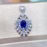 14k Gold 1.32 Ctw Vivid Blue Natural Sapphire & Diamond Pendant
