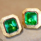 14k Gold 2.53 Ct Vivid Green Natural Emerald Earrings