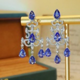 14k Gold 5.65 Ctw Natural Sapphire & Diamond Earrings