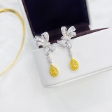 14k Gold 1.22 Ctw Natural Yellow Diamond & Diamond Earrings
