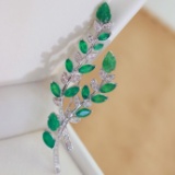 14k Gold 4.6 Ctw Vivid Green Natural Emerald & Diamond Brooch