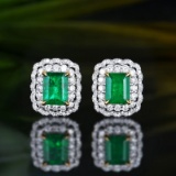 14k Gold 2.26 Ctw Vivid Green Natural Emerald & Diamond Earrings