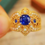 14k Gold 1.57 Ctw Natural Sapphire & Diamond Ring