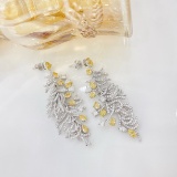 14k Gold 6.52 Ctw Natural Yellow Diamond & Diamond Earrings
