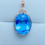 14k Gold 35.07 Ctw Natural Topaz & Diamond Pendant