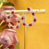 14k Gold 3.73 Ctw Natural Ruby & Diamond Earrings