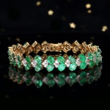 14k Gold 11.70 Ct Vivid Green Natural Emerald & Sapphire Bracelet