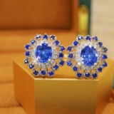 14k Gold 1.88 Ctw Natural Sapphire & Diamond Earrings