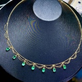 14k Gold 2.8 Ct Vivid Green Natural Emerald Necklace