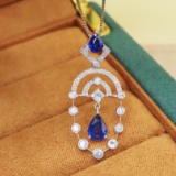 14k Gold 1.53 Ctw Vivid Blue Natural Sapphire & Diamond Pendant