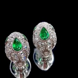 14k Gold 1.22 Ctw Vivid Green Natural Emerald & Diamond Earrings