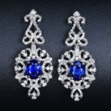 14k Gold 2.49 Ctw Vivid Blue Natural Sapphire & Diamond Earrings